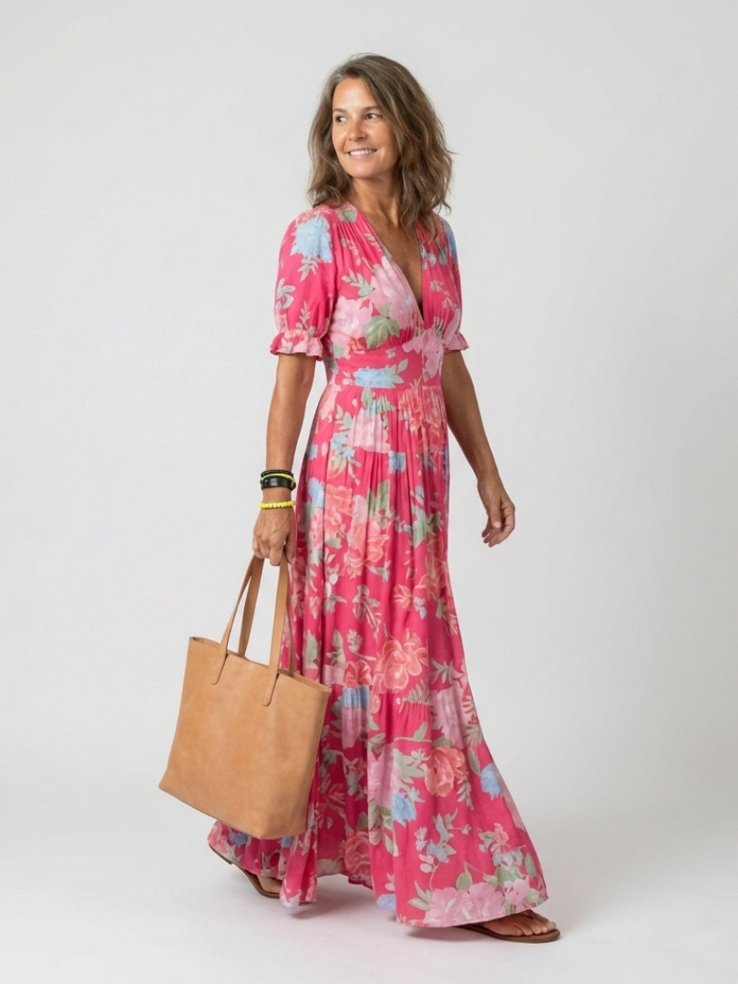 Natalia | Sleeveless Midi Floral Dress with V-Neck