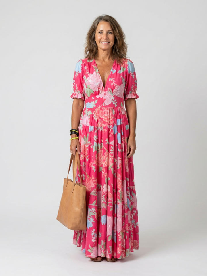 Natalia | Sleeveless Midi Floral Dress with V-Neck