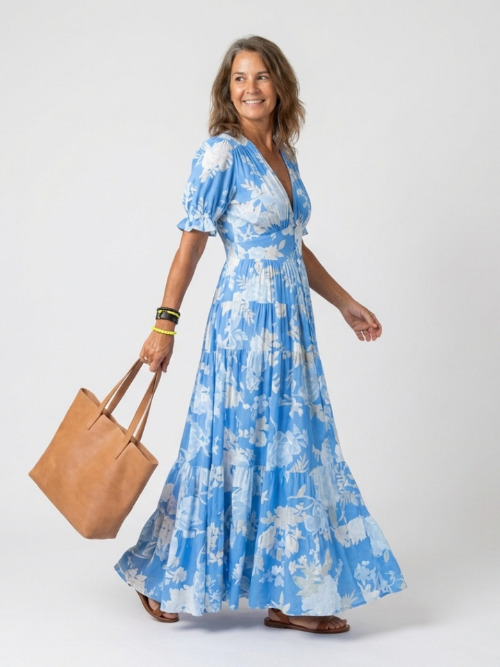 Natalia | Sleeveless Midi Floral Dress with V-Neck