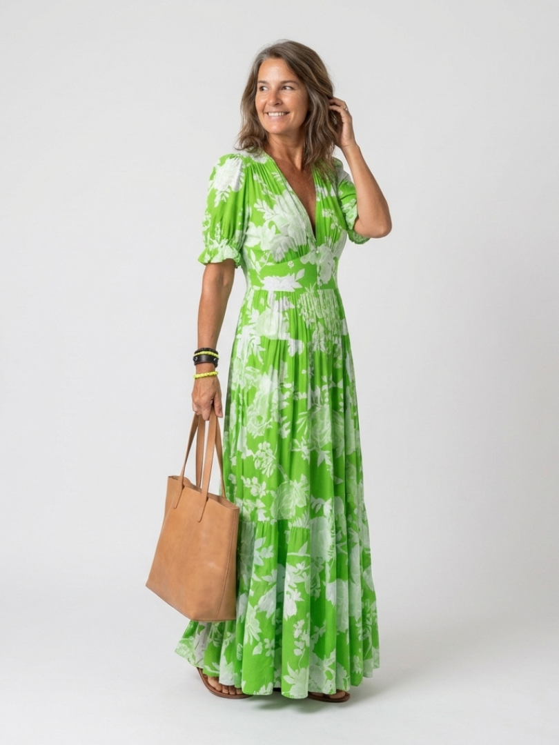 Natalia | Sleeveless Midi Floral Dress with V-Neck