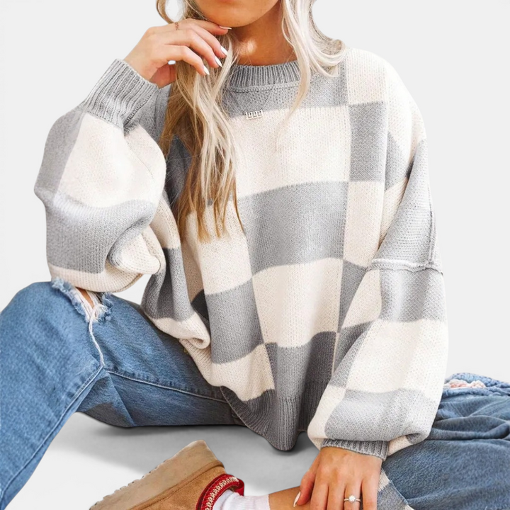 DOVIMA™ | Cozy Plaid Drop-Shoulder Knitted Sweater