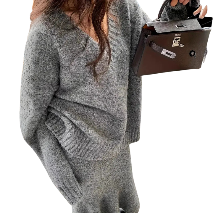 ELOWEN™ | Cozy V-Neck Knit Sweater Set