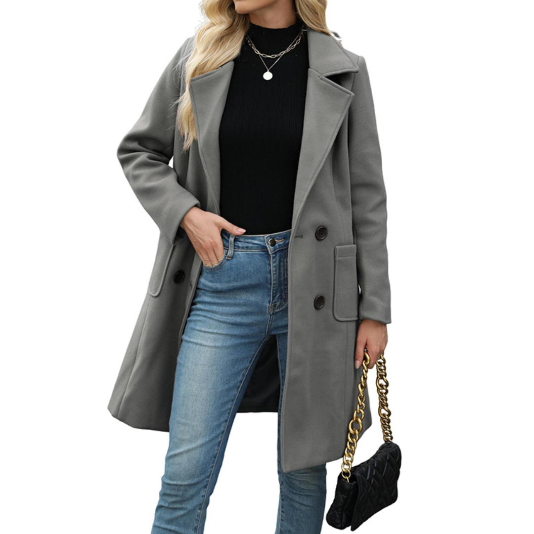 CORDETTE™ – Double-Breasted Wool Blend Mid-Long Coat