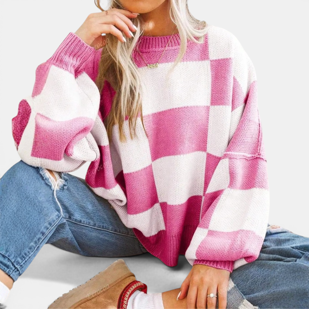 DOVIMA™ | Cozy Plaid Drop-Shoulder Knitted Sweater