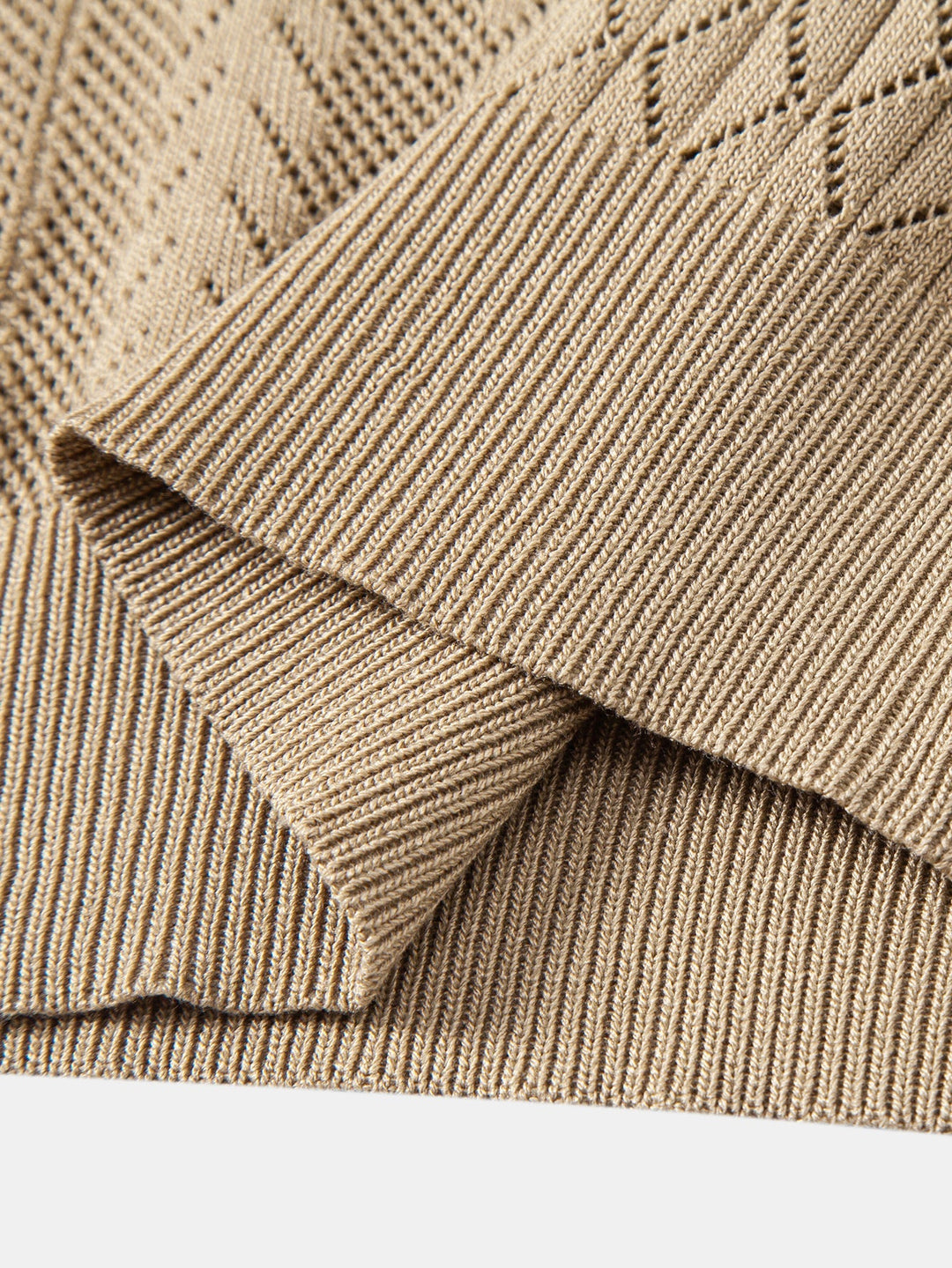Calix | Geometric Jacquard Open Knit Polo & Crinkle Textured Straight Leg Pants