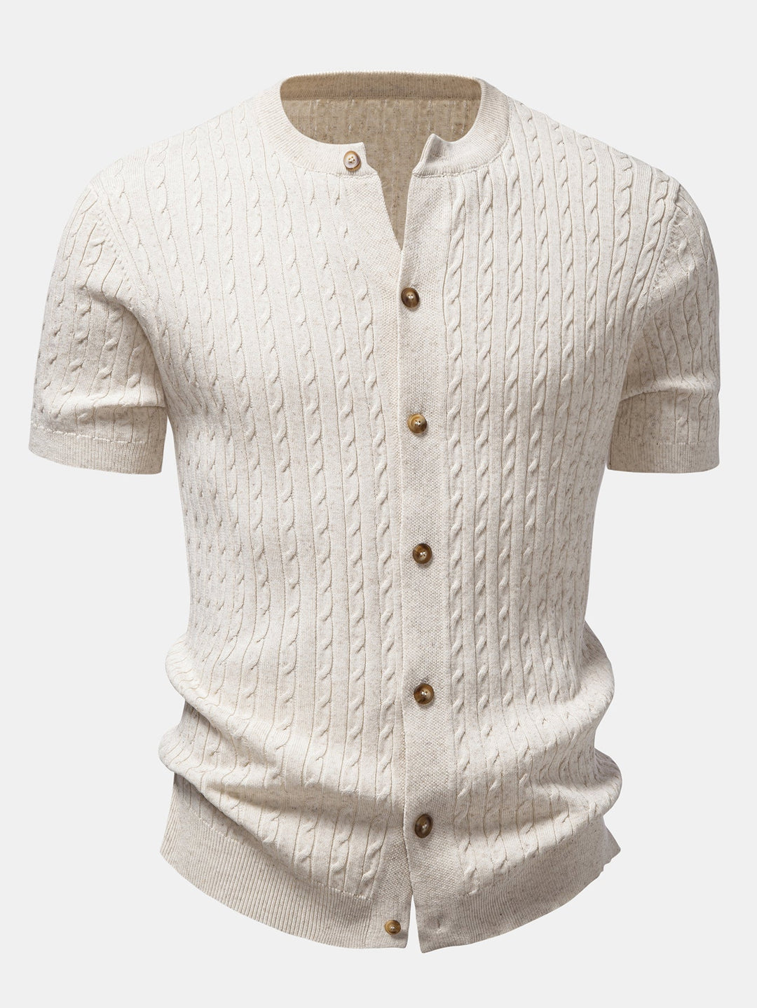 Victor | Twisted Jacquard Crew Neck Button Up Knit Shirt & Slim Fit Tapered Trousers