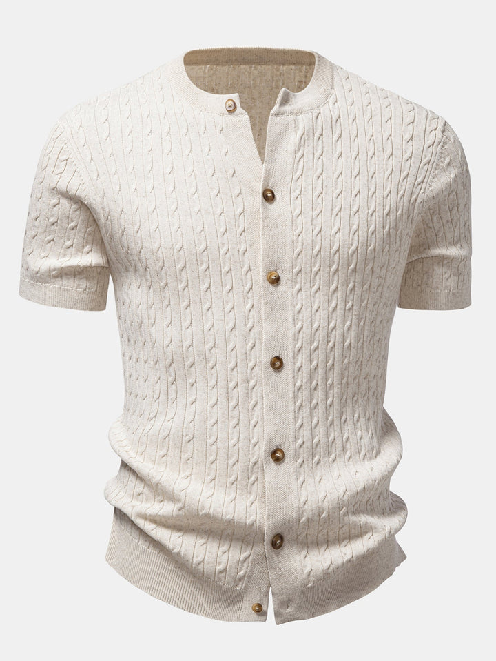 Victor | Twisted Jacquard Crew Neck Button Up Knit Shirt & Slim Fit Tapered Trousers