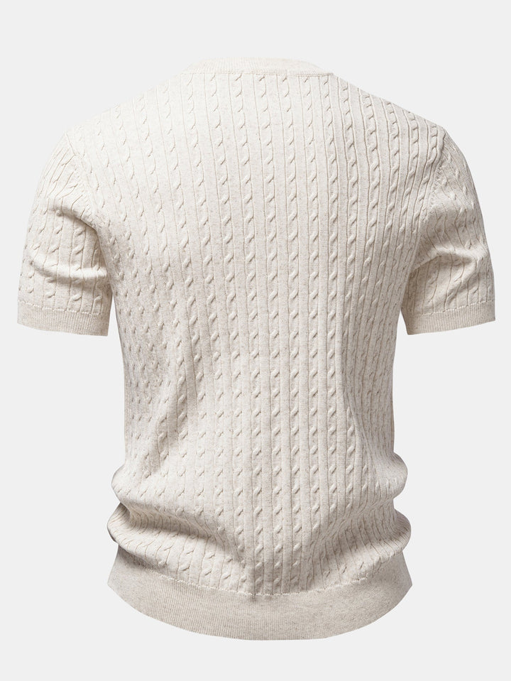 Victor | Twisted Jacquard Crew Neck Button Up Knit Shirt & Slim Fit Tapered Trousers