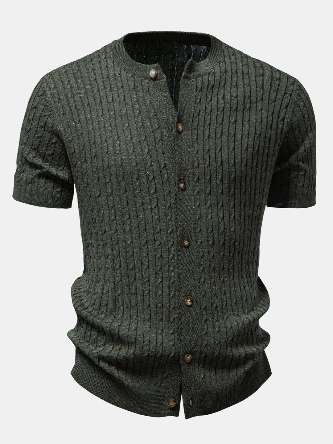 Victor | Twisted Jacquard Crew Neck Button Up Knit Shirt & Slim Fit Tapered Trousers