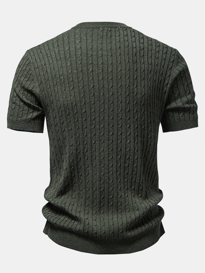 Victor | Twisted Jacquard Crew Neck Button Up Knit Shirt & Slim Fit Tapered Trousers