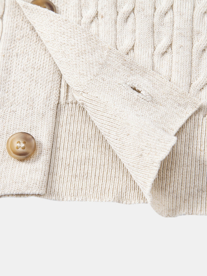 Victor | Twisted Jacquard Crew Neck Button Up Knit Shirt & Slim Fit Tapered Trousers