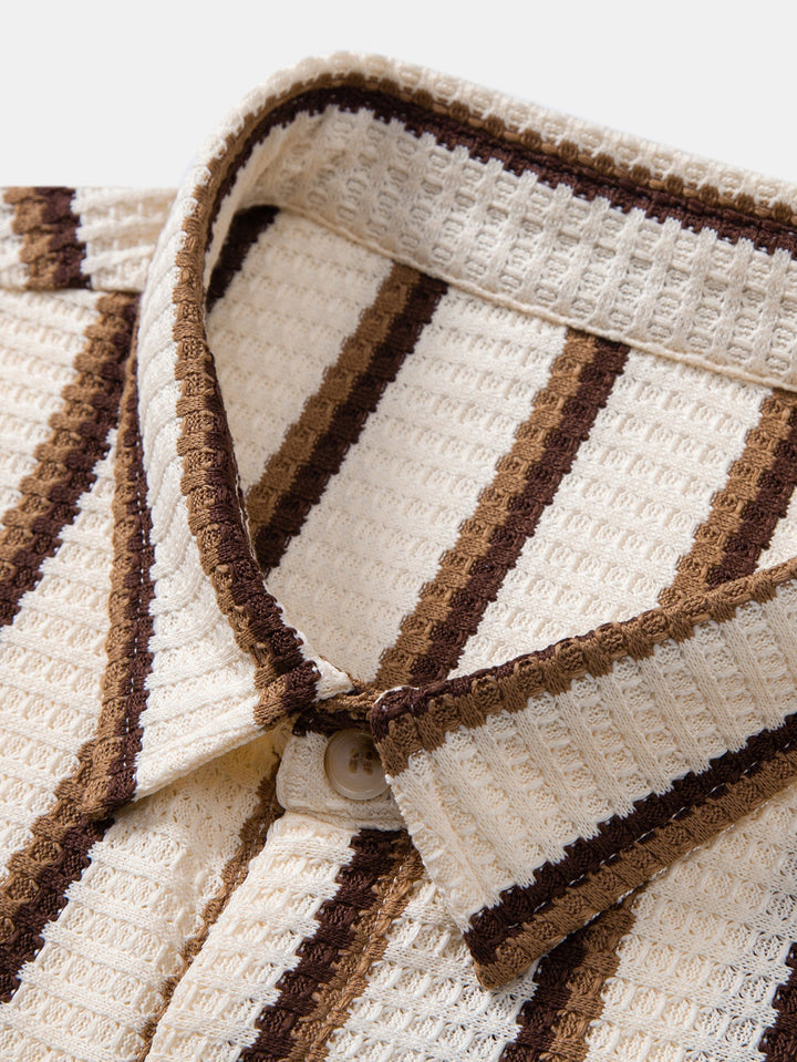 Nicola | Stripe Waffle Button Up Shirt & Crinkle Textured Straight Leg Pants