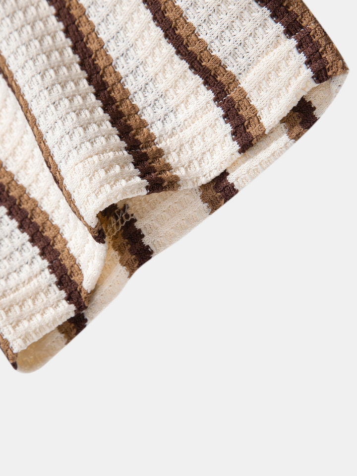 Nicola | Stripe Waffle Button Up Shirt & Crinkle Textured Straight Leg Pants
