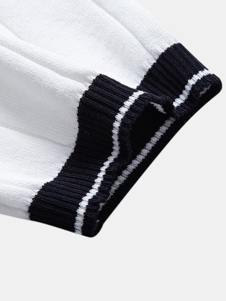 Bobby | Contrast Trim Ribbed Johnny Collar Knit Polo & Elastic Waist Straight Leg Trousers