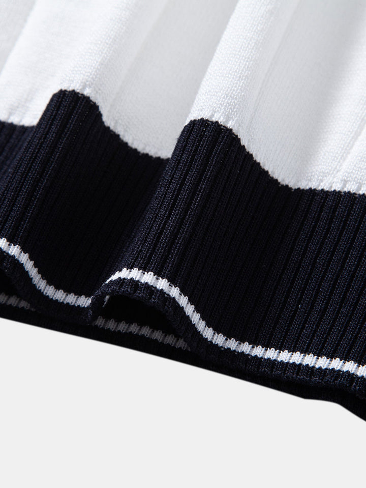 Bobby | Contrast Trim Ribbed Johnny Collar Knit Polo & Elastic Waist Straight Leg Trousers