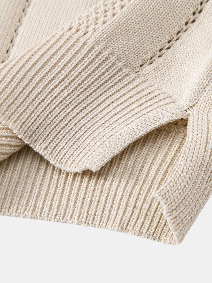 Eddie | Johnny Collar Striped Open Knit Polo & Straight Leg Linen Pants