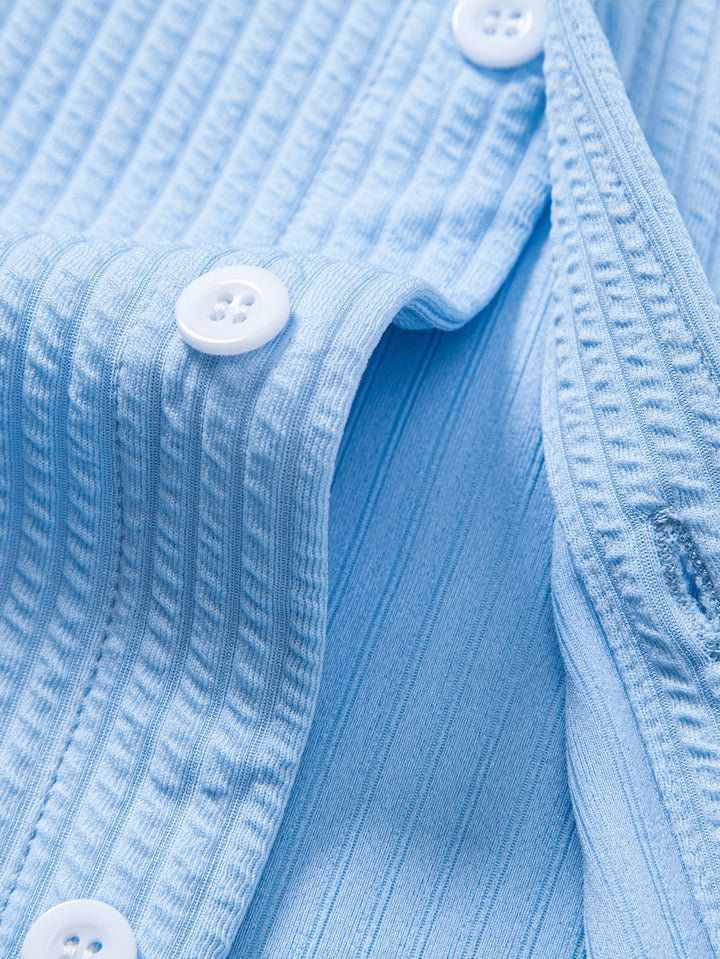 DeAndre | Ribbed Long Sleeve Muscle-Fit Button-Up Shirt