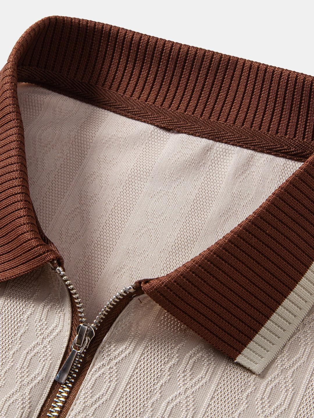 Brian | Contrast Trim Textured Zipper Knit Polo & Elastic Waist Straight Leg Trousers