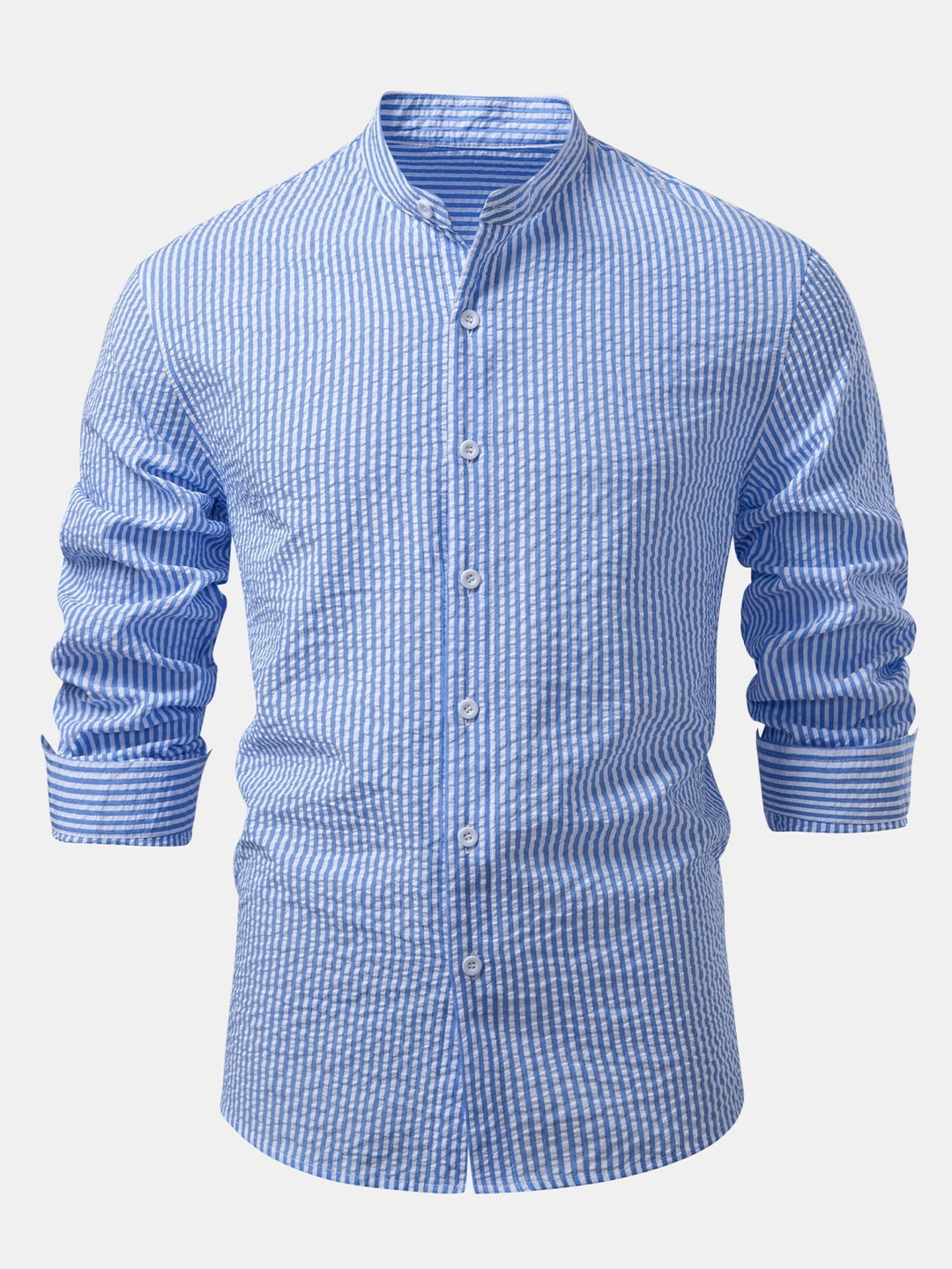 Anthony | Striped Seersucker Shirt with High Collar