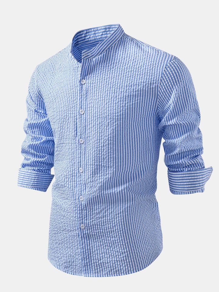 Anthony | Striped Seersucker Shirt with High Collar