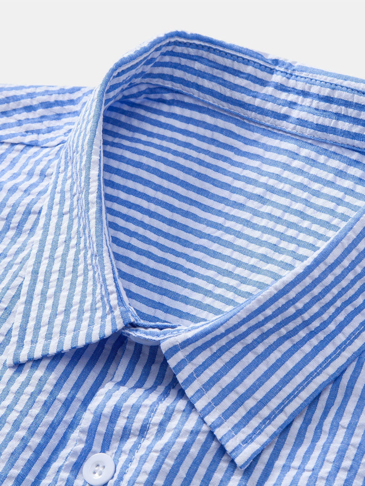 Tim | Striped Button-Up Seersucker Shirt