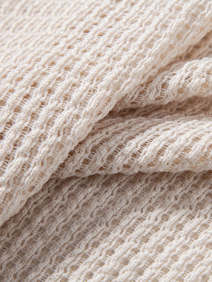 Carlos | Relax Fit Crocheted V Neck Polo & Crinkle Textured Drawstring 5" Shorts