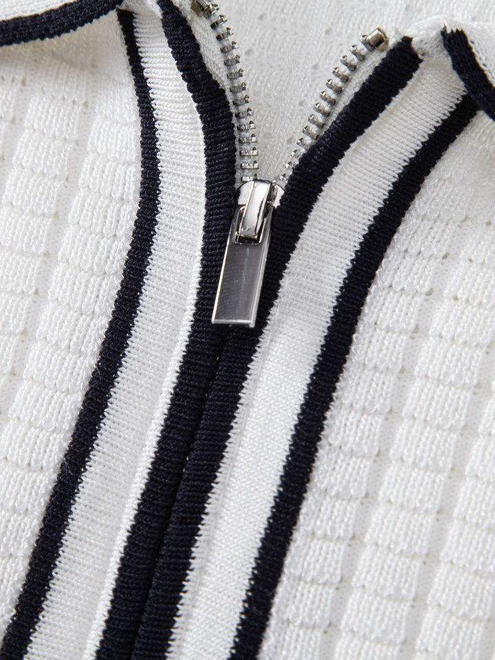 Justin | Contrast Trim Waffle Zipper Knit Polo & Slim Fit Tapered Trousers