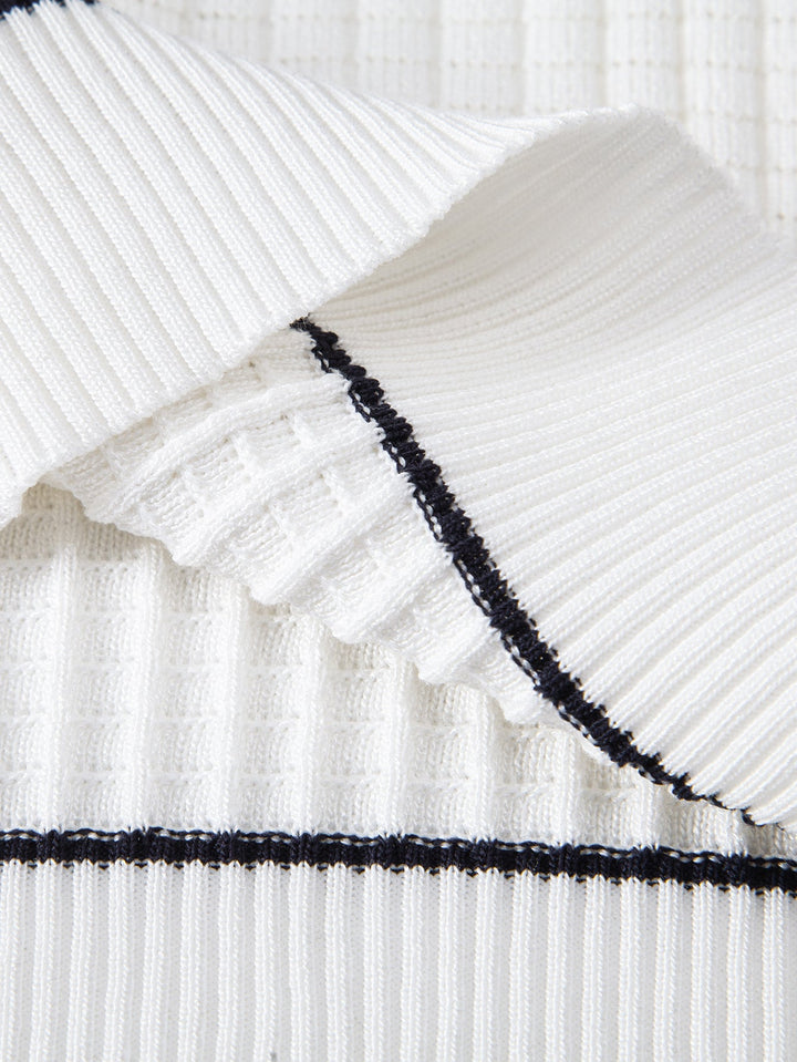 Justin | Contrast Trim Waffle Zipper Knit Polo & Slim Fit Tapered Trousers