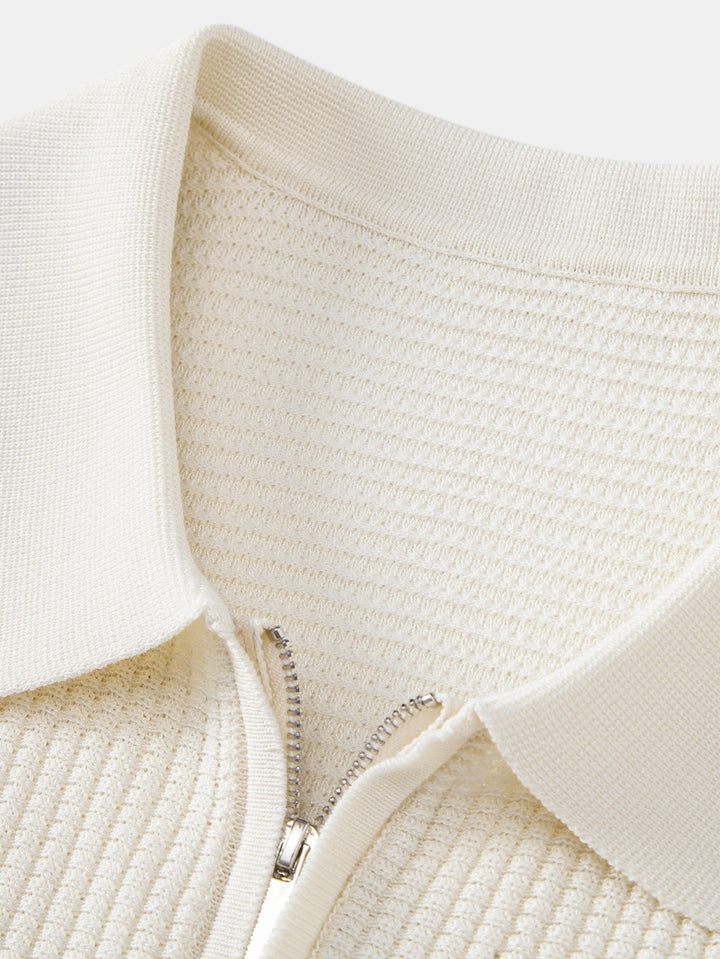Ken | Contrast Waffle Zipper Knit Polo & Slim Fit Tapered Trousers