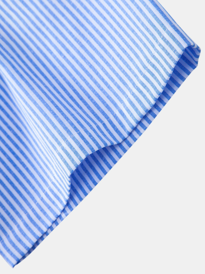 Mario | Short Sleeve Cotton Stripe Stand Collar Shirt & Straight Leg Linen Pants