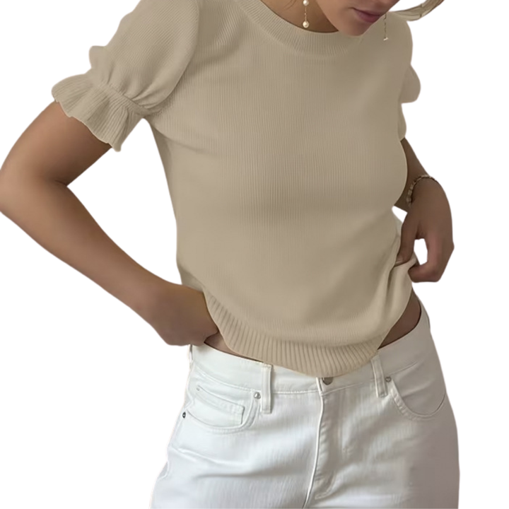 BRISELLE™ | Relaxed Knit Pleated Short Sleeve Top