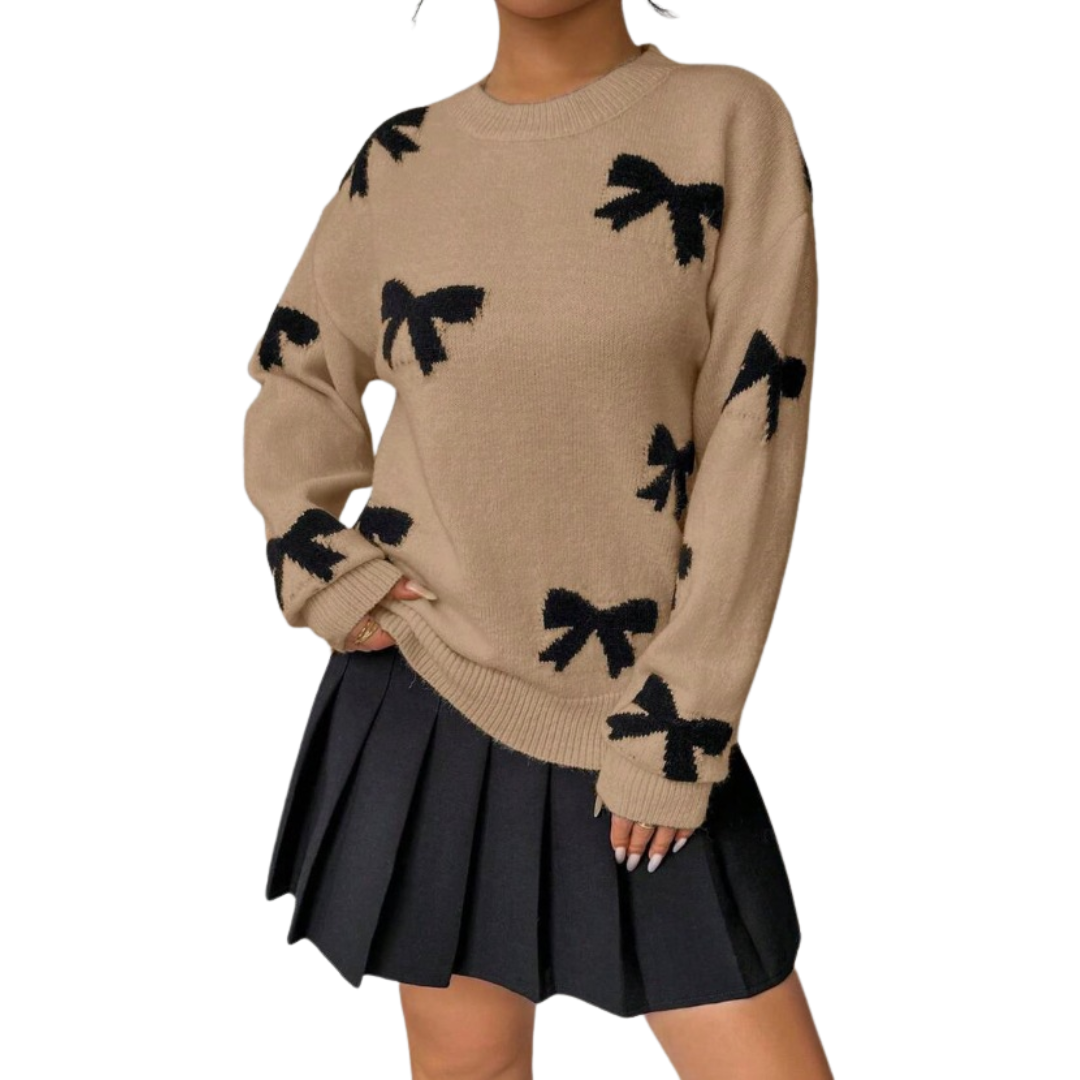 BRIGITTE™ | Cozy Bow Print Knit Sweater