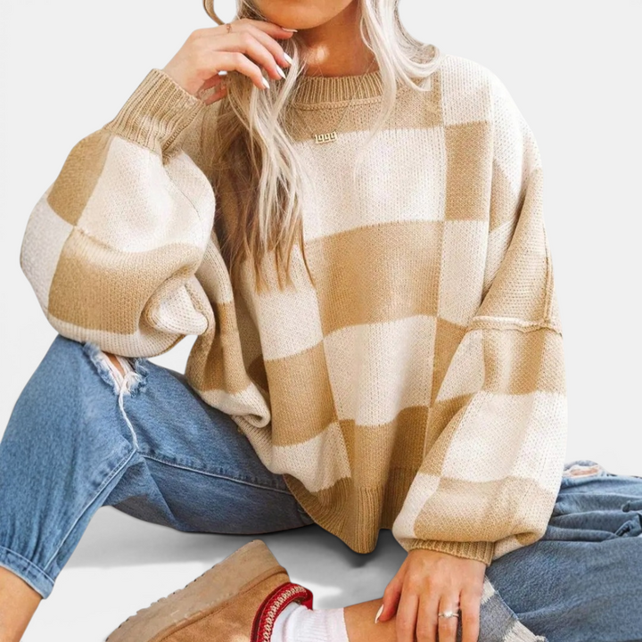 DOVIMA™ | Cozy Plaid Drop-Shoulder Knitted Sweater
