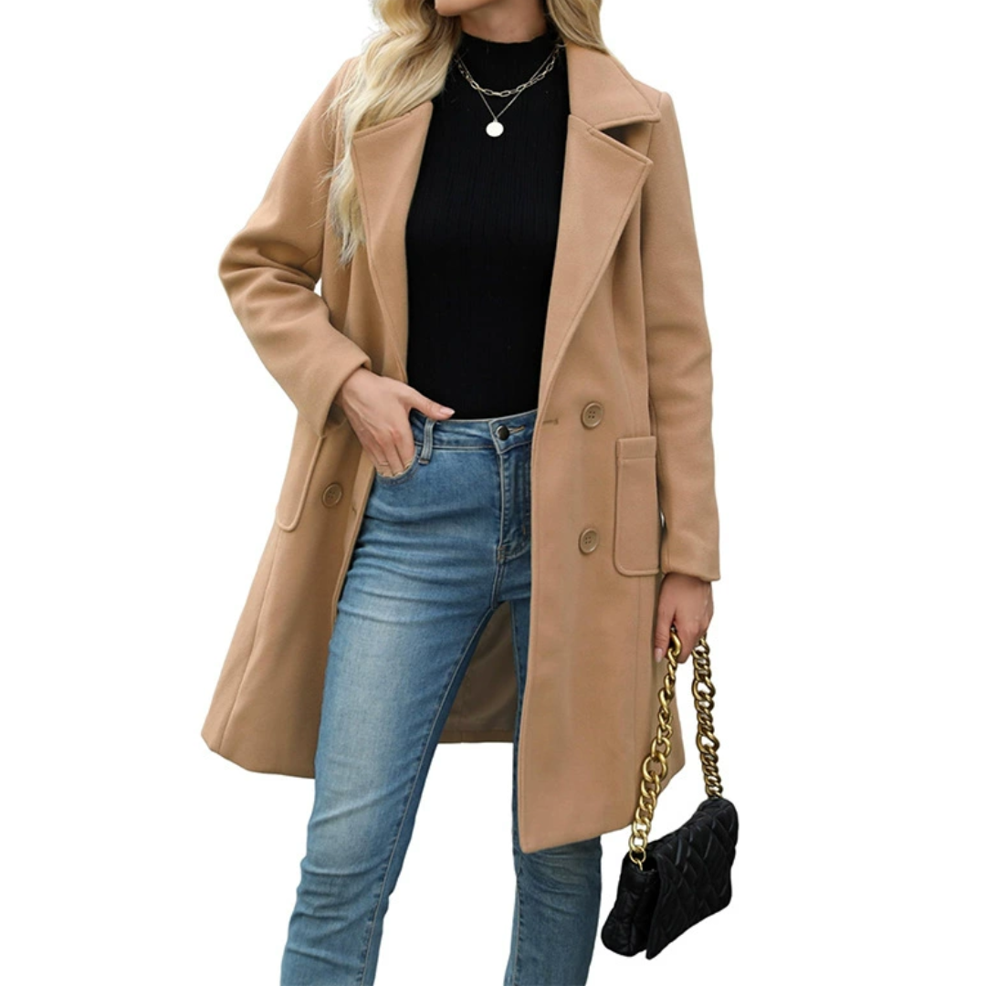 CORDETTE™ – Double-Breasted Wool Blend Mid-Long Coat