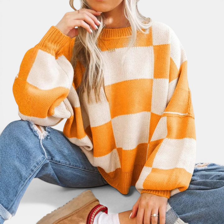 DOVIMA™ | Cozy Plaid Drop-Shoulder Knitted Sweater