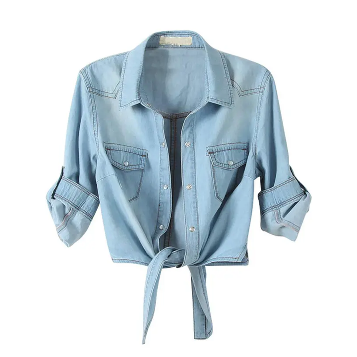 HARVEST™ | Knotted Crop Denim Cardigan