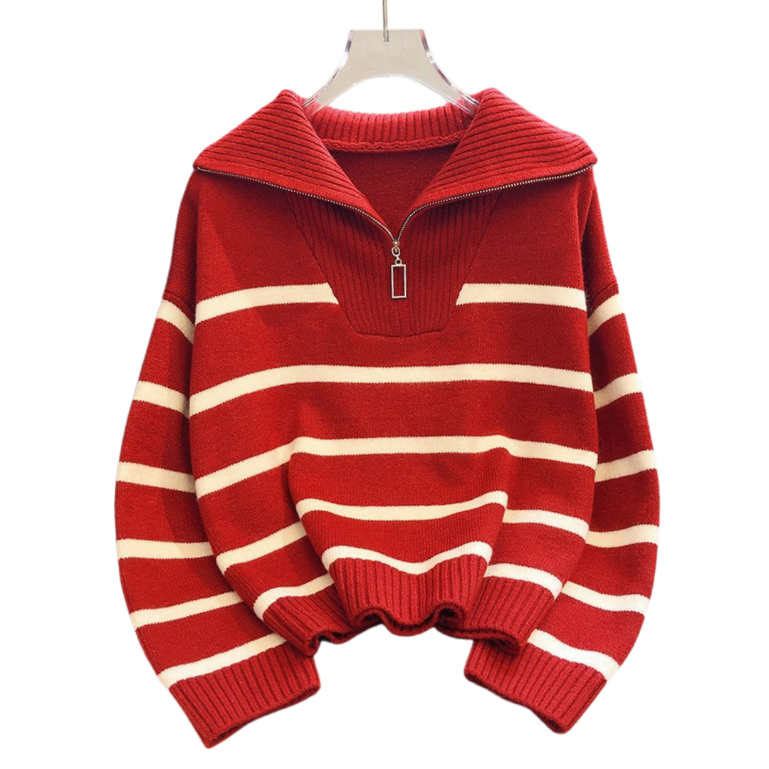 FARREN™ | Striped Contrast Half-Zip Sweater