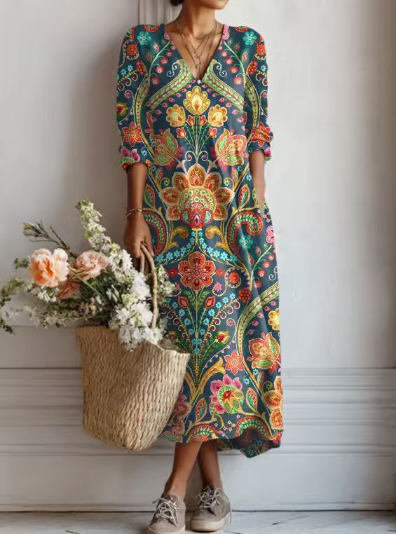 Greta | Floral Linen Midi Dress