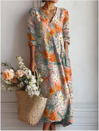 Greta | Floral Linen Midi Dress