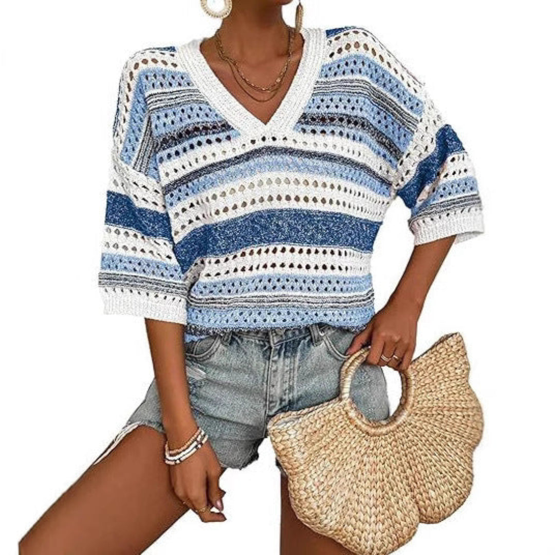 KELISE™ | Casual Striped Crochet V-Neck Summer Top