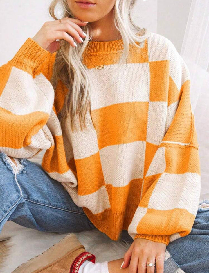 REVERIE™ | Casual Plaid Long Sleeve Round Neck Sweater