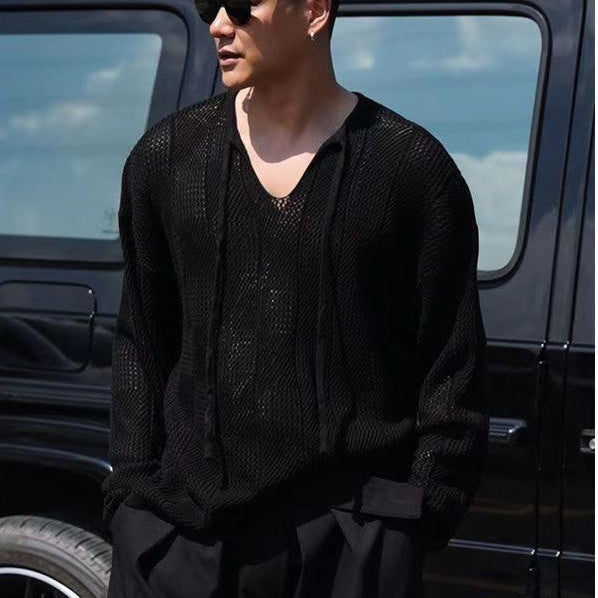 Luka | Open Weave Breathable Fabric V-Neck Knit Sweater