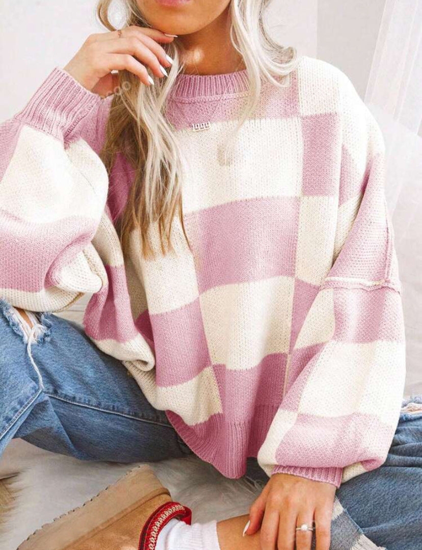 REVERIE™ | Casual Plaid Long Sleeve Round Neck Sweater