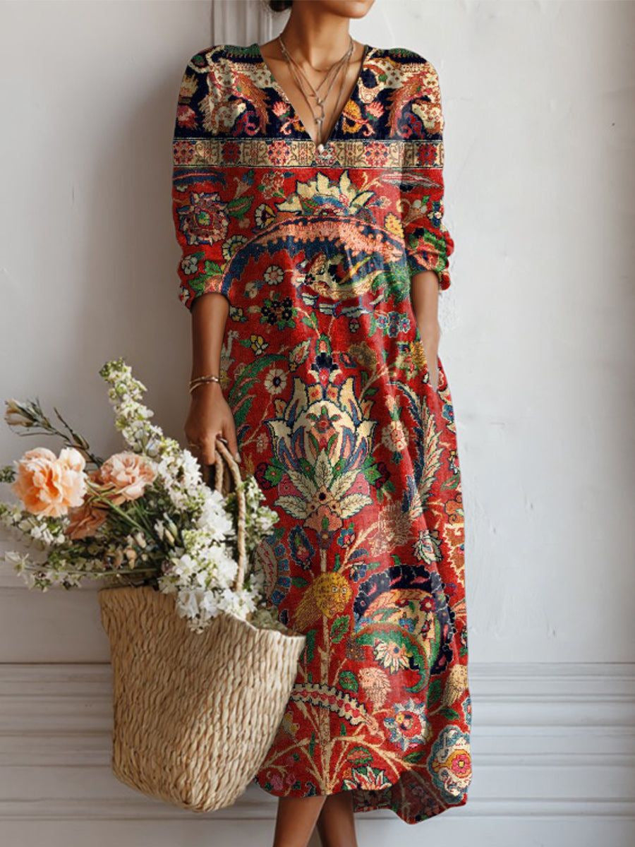 Greta | Floral Linen Midi Dress
