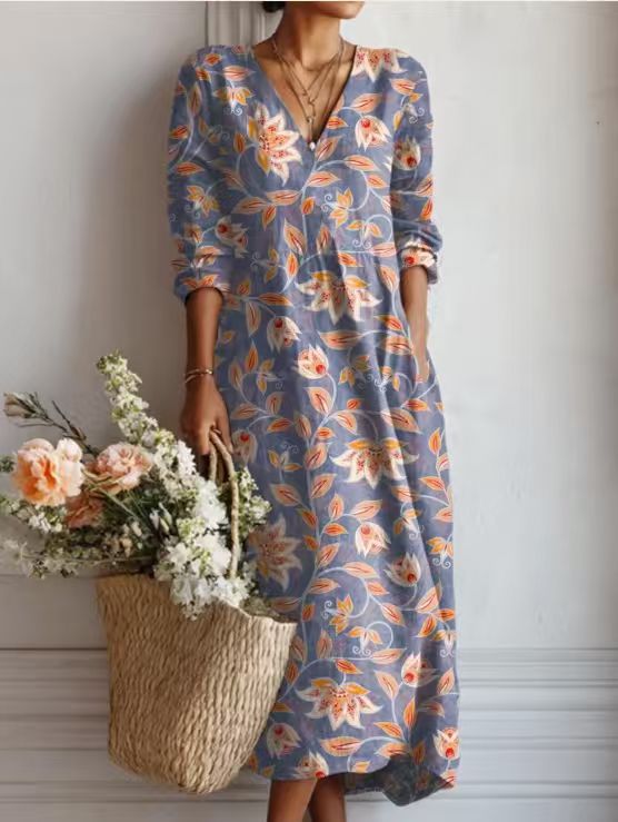 Greta | Floral Linen Midi Dress