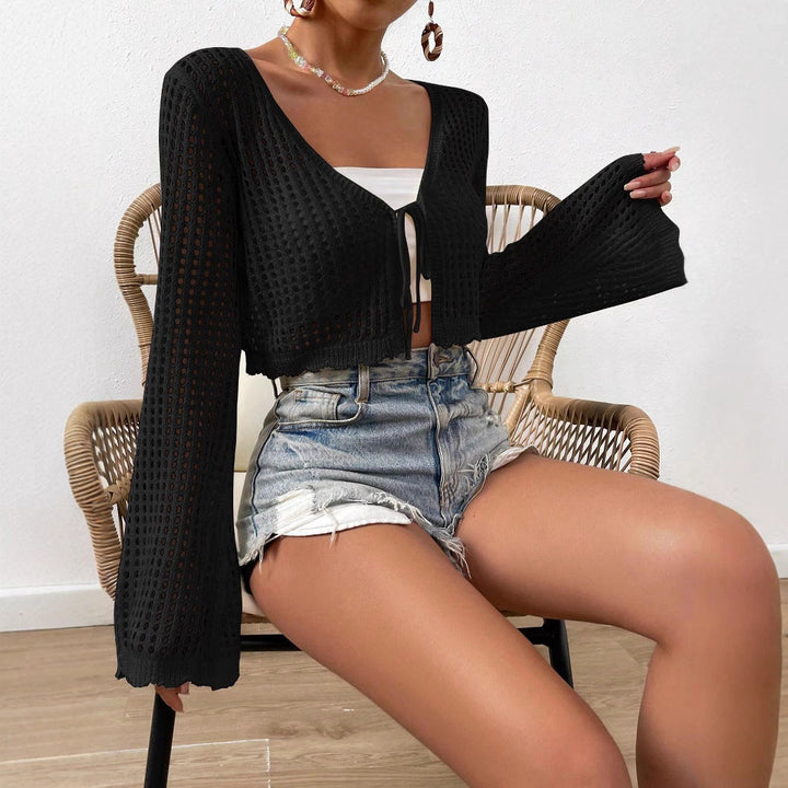 LANI™ | Lightweight Tie Front V-Neck Crop Cardigan