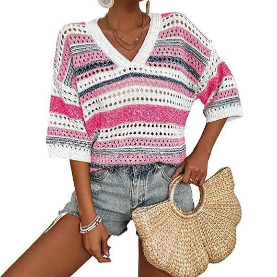 KELISE™ | Casual Striped Crochet V-Neck Summer Top