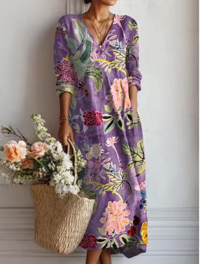 Greta | Floral Linen Midi Dress