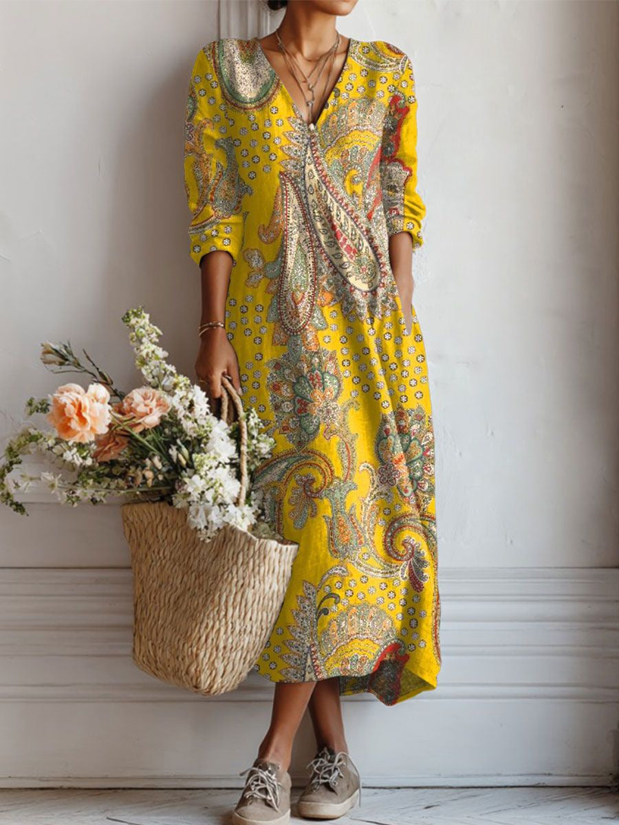 Greta | Floral Linen Midi Dress