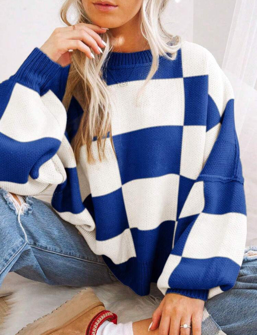REVERIE™ | Casual Plaid Long Sleeve Round Neck Sweater
